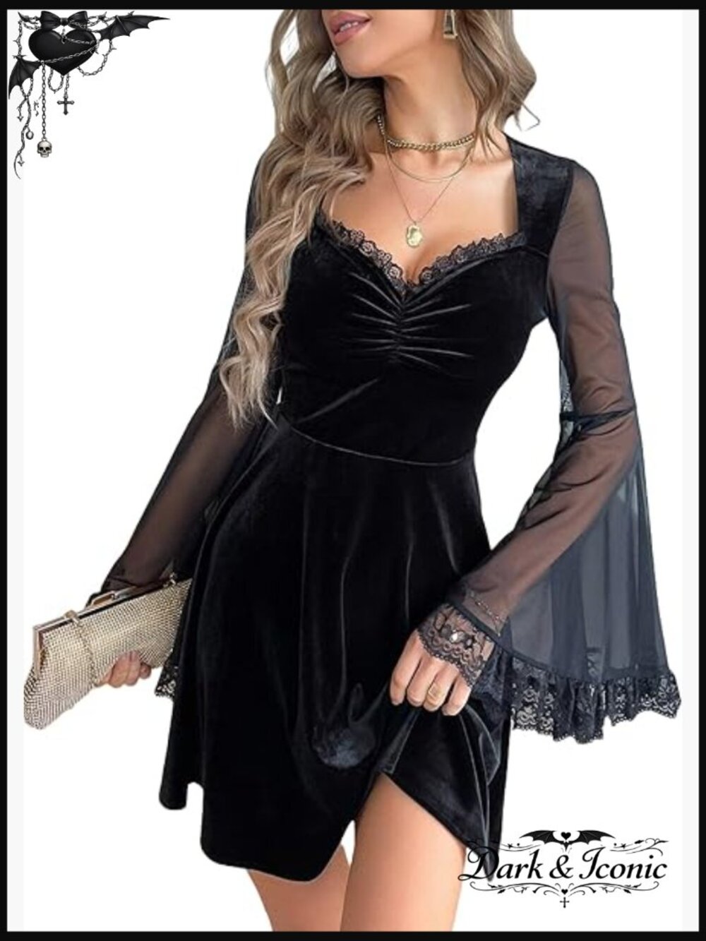 Vintage Sweetheart High Waist Mini Dress with Bell Sleeves